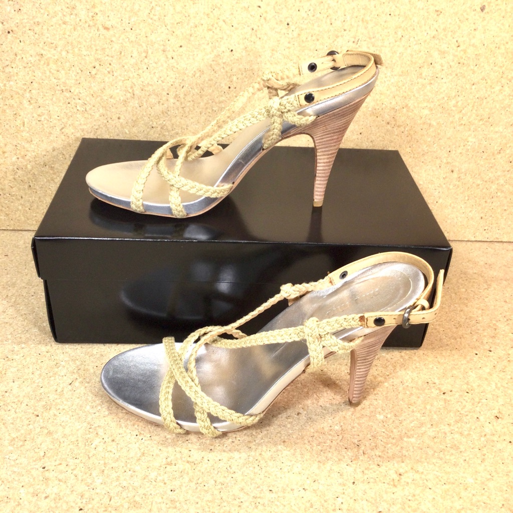 Miu Miu By Prada Tan Braided High Heel Sandal With Silver Sz 9.5 Never Worn.